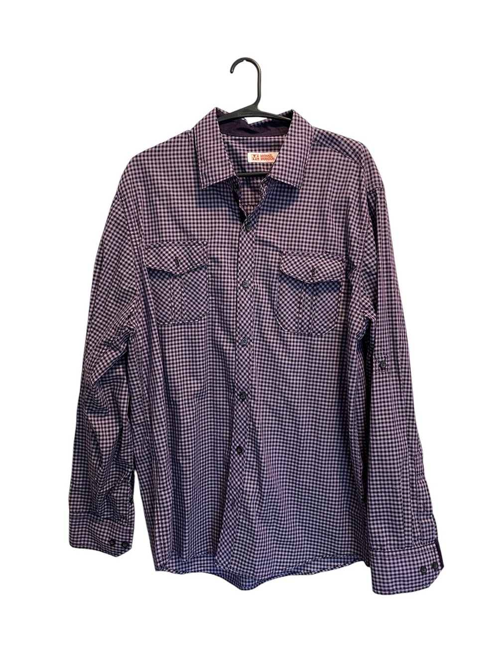 Michael Brandon purple large gingham plaid shirt